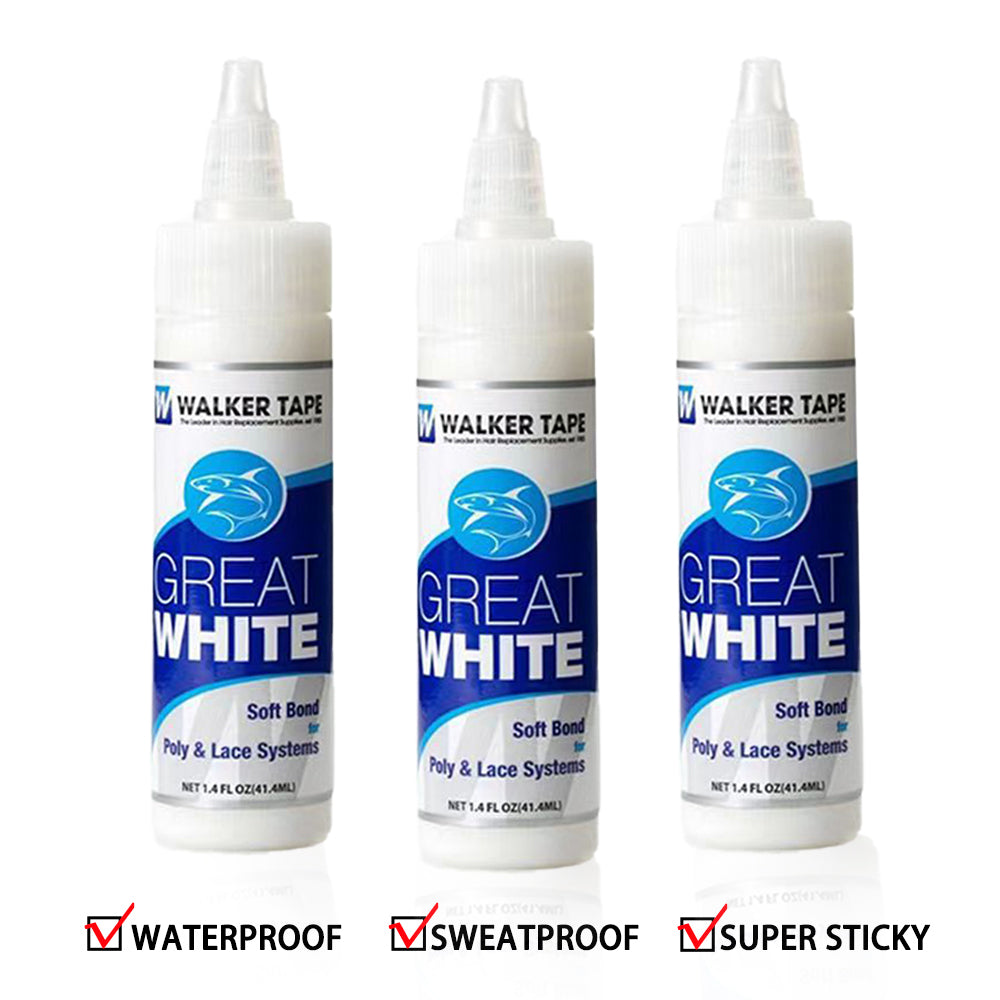 Great White Glue Adhesive Soft Bond Lace Poly Hair Replacement System Front Bonding Weave Wigs Active Wig Hairpiece Super Bold Hold Adhesive Liquid Glue 1.4 Oz