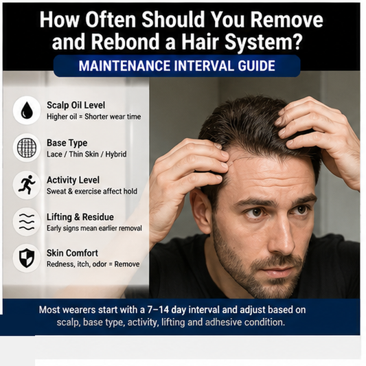 Man checking whether his hair system needs removal and rebonding