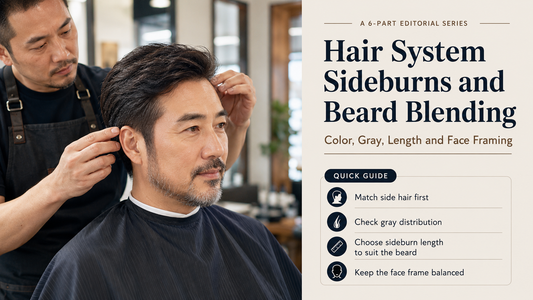 Man checking hair system sideburns and beard blending