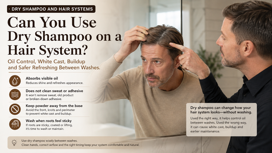 Man checking dry shampoo residue and oil on a natural hair system