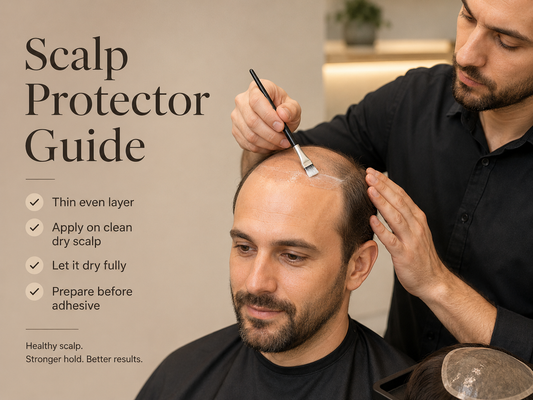 Consultant applying a thin layer of scalp protector before attaching a men’s hair system