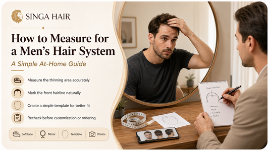 Man measuring his hair-loss area for the correct hair system base size