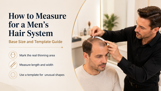Man measuring his hair-loss area for the correct hair system base size