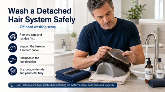 Man preparing a clean workspace for washing a detached hair system