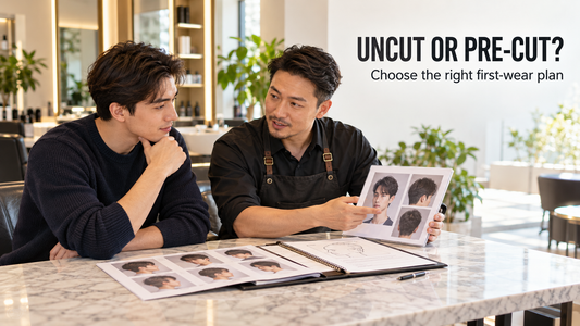 first time men hair system uncut versus pre cut consultation
