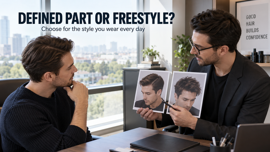 defined part versus freestyle hair system buying consultation