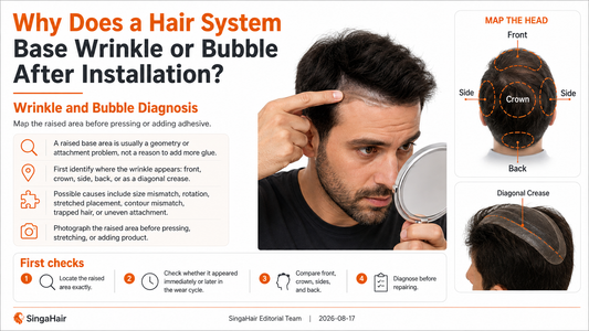 Man checking hair system base wrinkle after installation