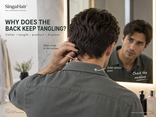 hair system tangling at the back near shirt collar