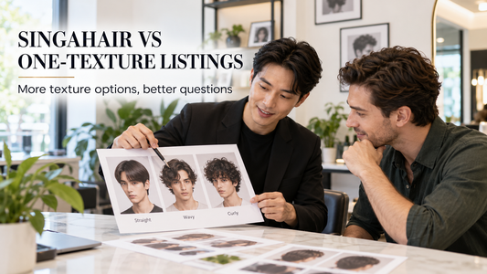  SingaHair consultation comparing straight wave and curly hair system textures