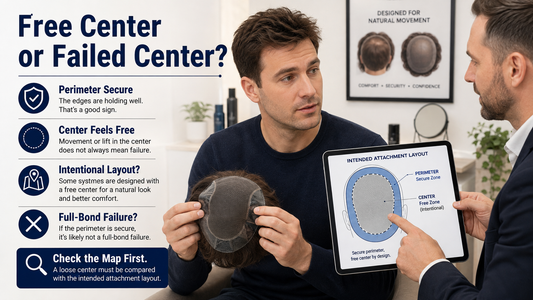Hair system center looseness compared with perimeter attachment plan