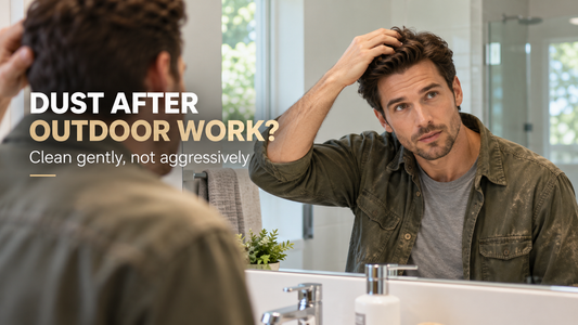 Man checking light outdoor dust on hair system after work