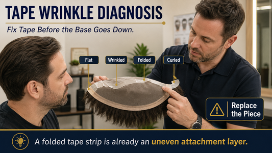 Hair system tape wrinkle fold and curl diagnosis before installation