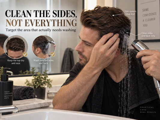 clean natural side hair around a bonded hair system