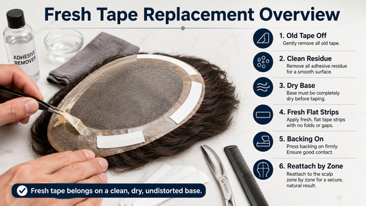 Hair system tape replacement on detached base
