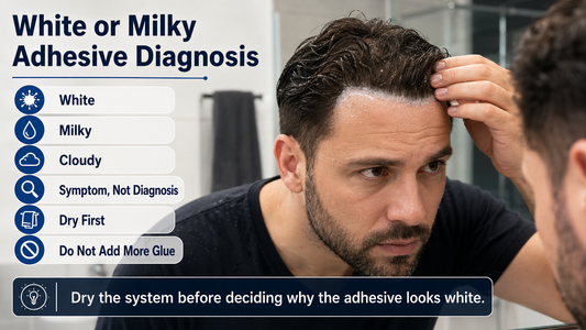 White or milky hair system adhesive checked after water exposure