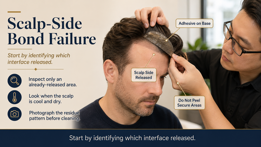 Hair system adhesive remaining on base after scalp-side bond release