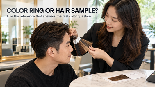 hair system color ring versus natural hair sample consultation