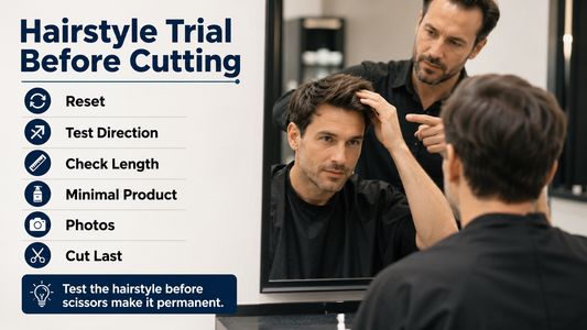 Hair system hairstyle tested before permanent cutting