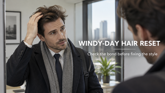 windblown hair system check after outdoor commute