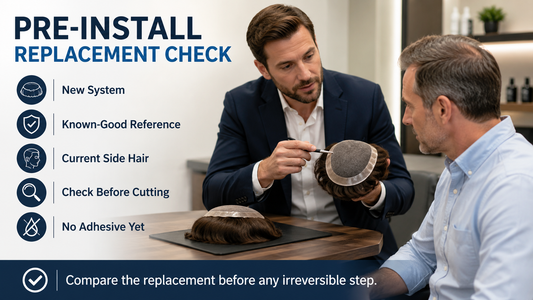 New replacement hair system checked before trimming and installation