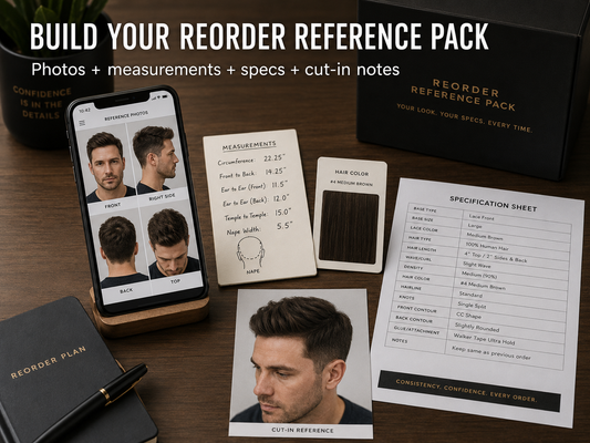 hair system reorder reference pack with photos measurements and specifications
