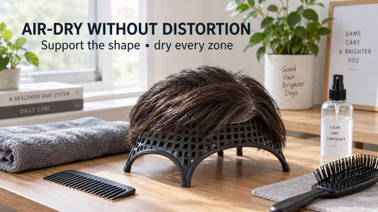 detached hair system air drying safely on a support