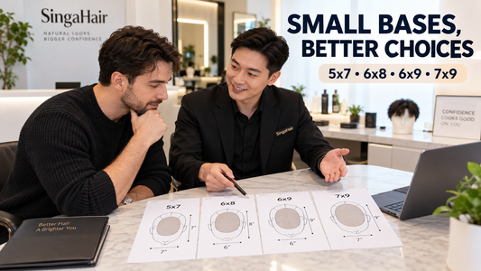 SingaHair consultant explaining small and mid size mens hair system base choices