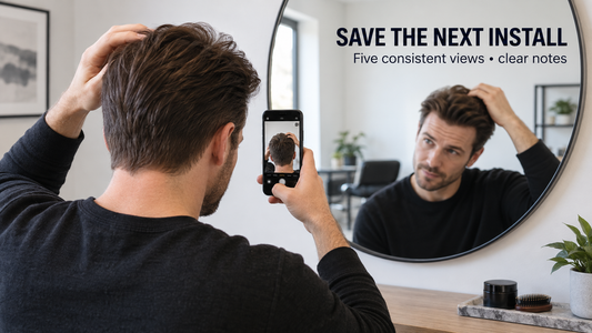 hair system reattachment five view photo log setup