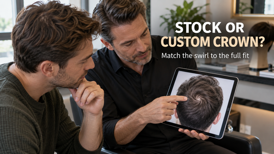 off center crown stock versus custom hair system consultation