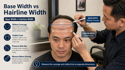 Hair system base width and hairline width measured separately