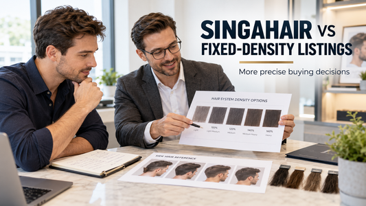 SingaHair consultant reviewing hair system density options with buyer