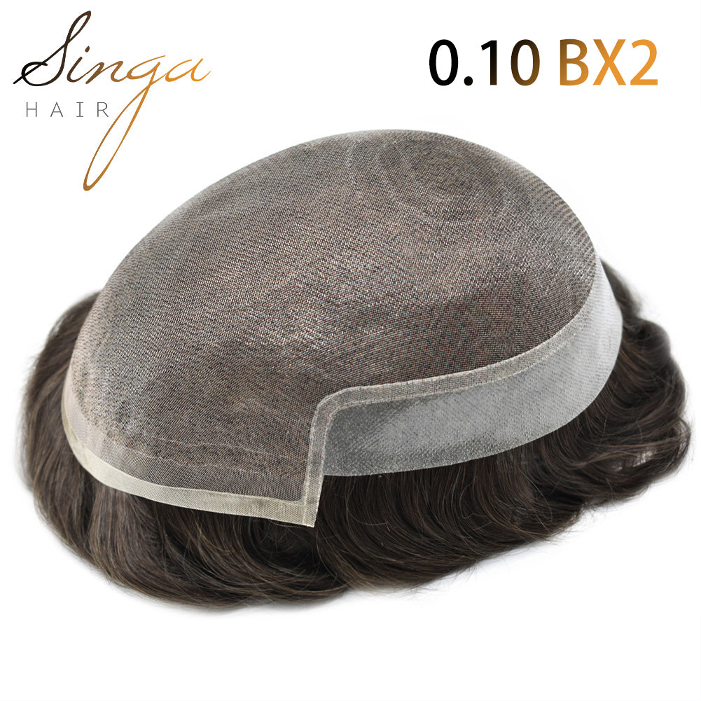 SINGA HAIR Hair System For Men Soft Welded Lace Base Front Human Hairpiece Bleached Knot Natural Hairline Hair System