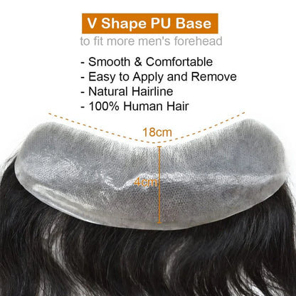 SINGA HAIR Men Frontal Hair System V-Looped PU Toupee for Men Natural Hairline Mens Toupee