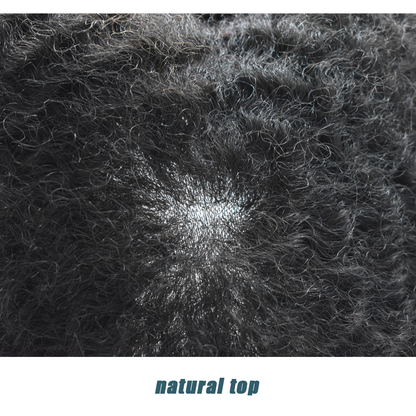 SINGA HAIR Mens Hair Unit Real Human Hair Afro Curl Toupee for Black Men Hand Tied Injected PU Breathable Kinky Curly African American Mens Wigs Hair Replacement System