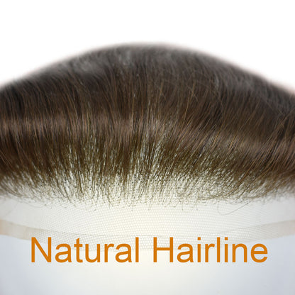 SINGA HAIR Human Hair Mens Frontal Hairpiece Forehead Hairline Toupee French Lace With PU Natural Hairline For Receding Hairline 4X18cm