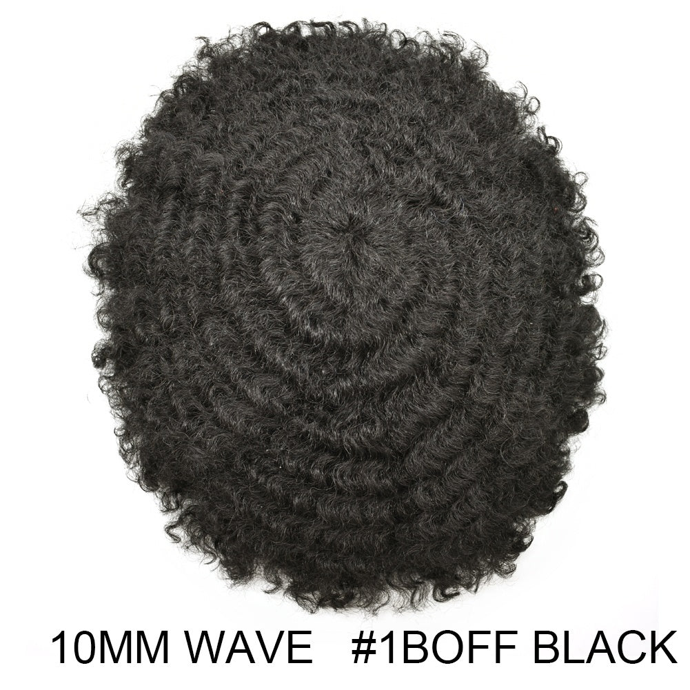 SINGA HAIR Mens Hair Unit Real Human Hair Afro Curl Toupee for Black Men Hand Tied Injected PU Breathable Kinky Curly African American Mens Wigs Hair Replacement System