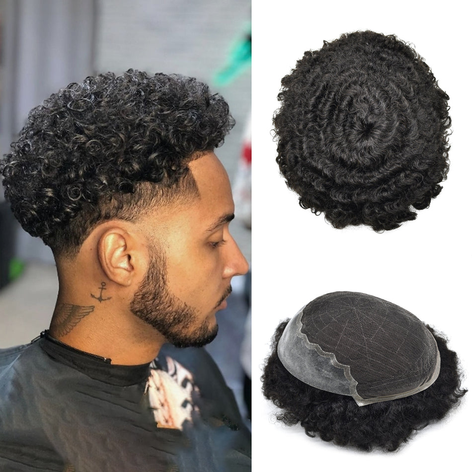 SINGA HAIR US STOCK Afro Curly French Lace Front Hairpiece for Black Men Weave Hair Unit