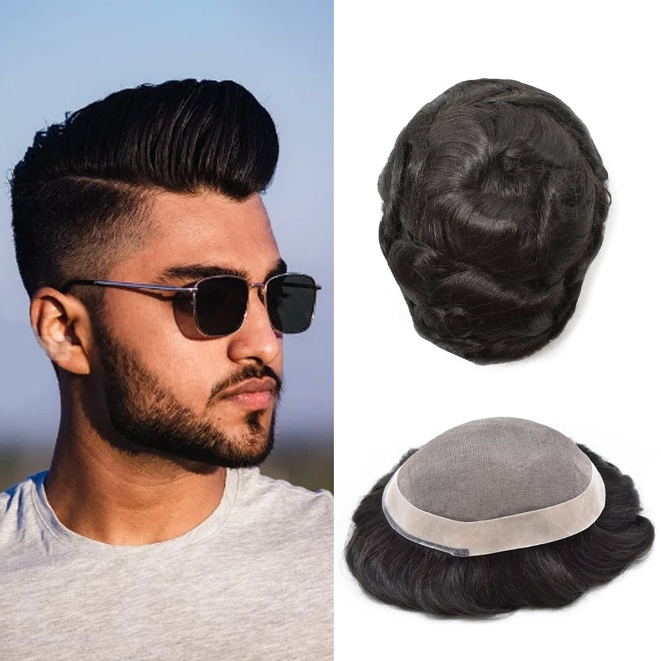 SINGA HAIR US Stock Hair System For Men Monofilament With NPU Around Lace Folded In The Very Front Hairpiece