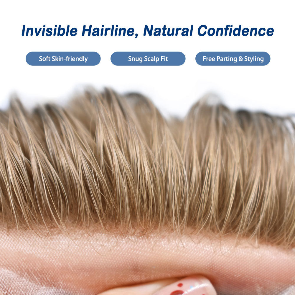 SINGA HAIR Toupee Hair for Men Real Human Hair  Super Fine Welded Mono Durable and Breathable Hairpieces for Men Bleached Knot Hair System