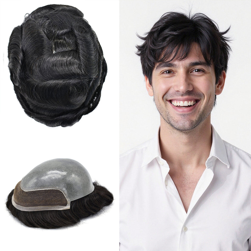 SINGA HAIR Toupee for Men Poly Skin Hair System Lace Front Hair Replacement System Hairpieces Bleached Knot