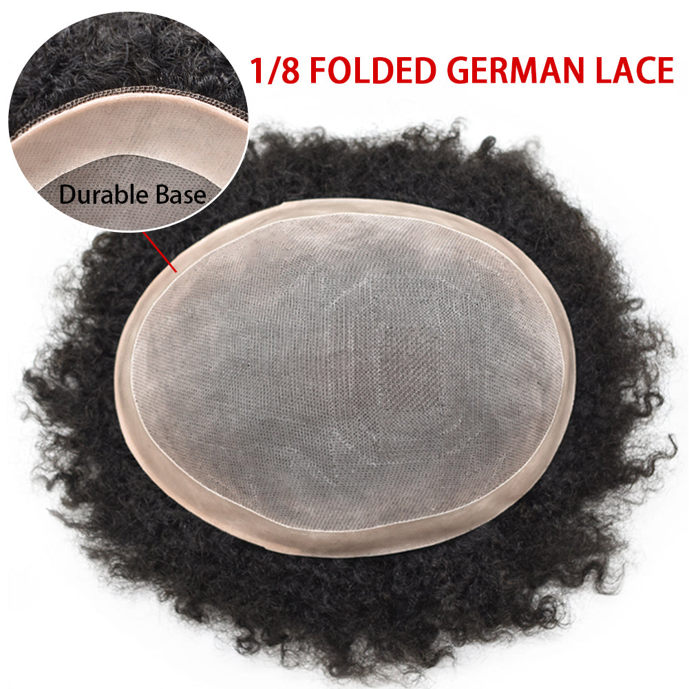 SINGA HAIR Afro Toupee for Black Men Real Human Hair Pieces Fine Monofilament with Poly Coated NPU Around Kinky Curly Man Weave Hair Units for Black Men