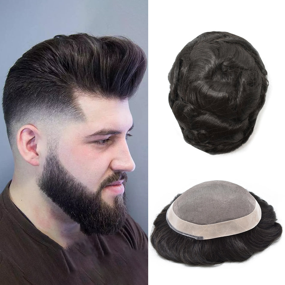 SINGA HAIR Hair System For Men Monofilament With NPU Around Lace Folded In The Very Front Hairpiece US Stock