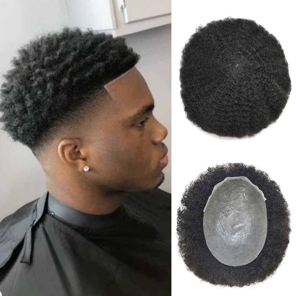 SINGA HAIR Thin Skin PU Afro Toupee for Black Men Hair Units for African American Men Hair System Afro Brazilian Hair Replacement System