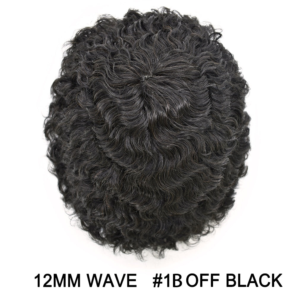 SINGA HAIR Mens Hair Unit Real Human Hair Afro Curl Toupee for Black Men Hand Tied Injected PU Breathable Kinky Curly African American Mens Wigs Hair Replacement System