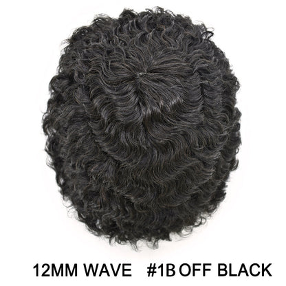 SINGA HAIR Mens Hair Unit Real Human Hair Afro Curl Toupee for Black Men Hand Tied Injected PU Breathable Kinky Curly African American Mens Wigs Hair Replacement System