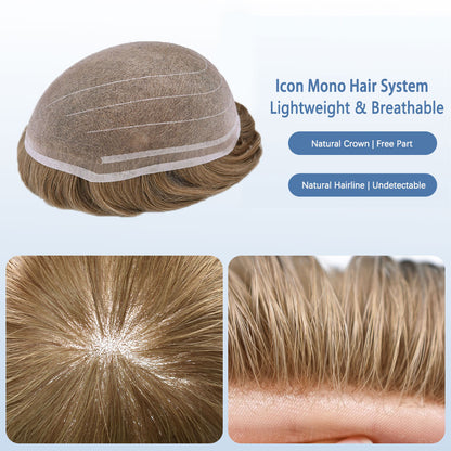 SINGA HAIR Toupee Hair for Men Real Human Hair  Super Fine Welded Mono Durable and Breathable Hairpieces for Men Bleached Knot Hair System