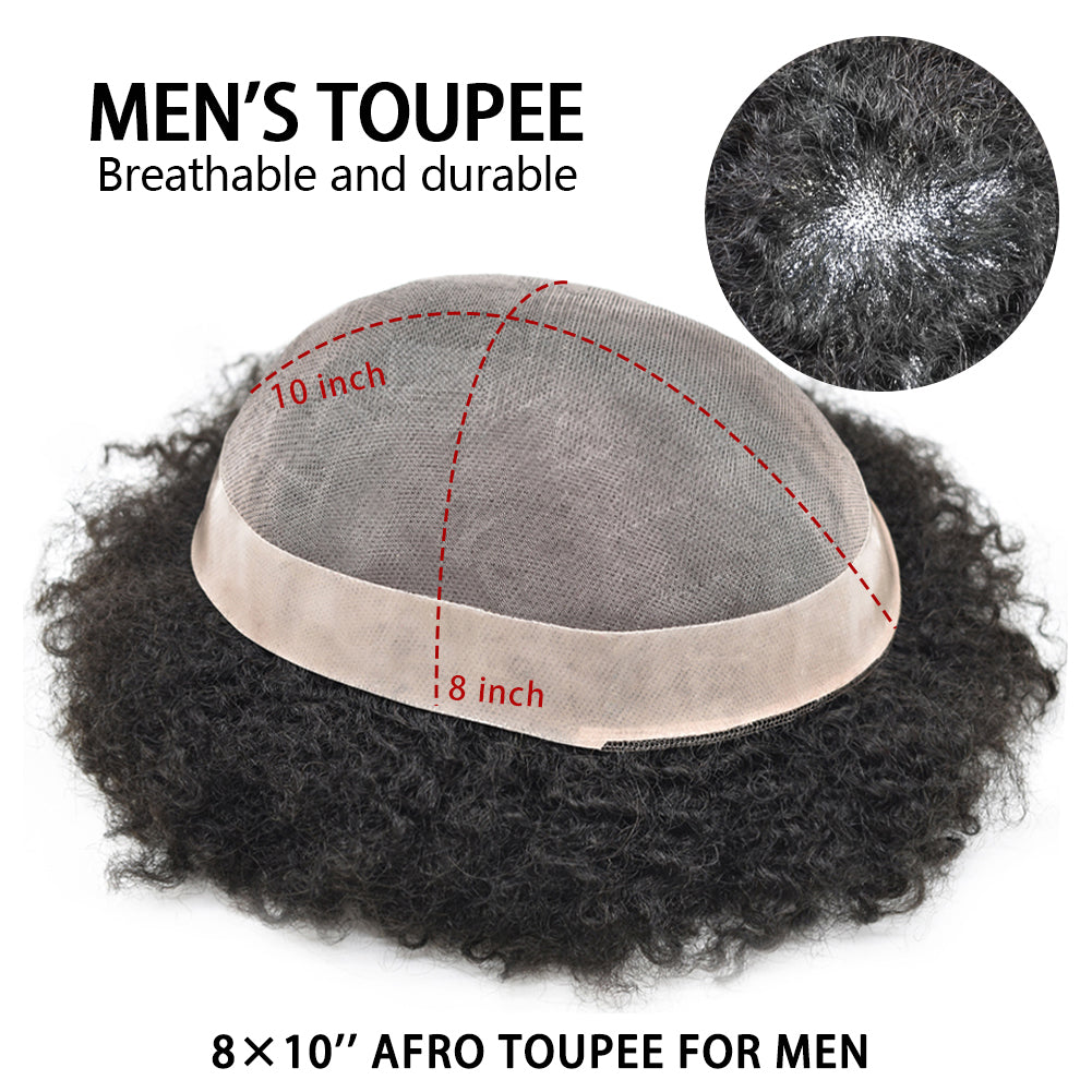 SINGA HAIR Afro Toupee for Black Men Real Human Hair Pieces Fine Monofilament with Poly Coated NPU Around Kinky Curly Man Weave Hair Units for Black Men