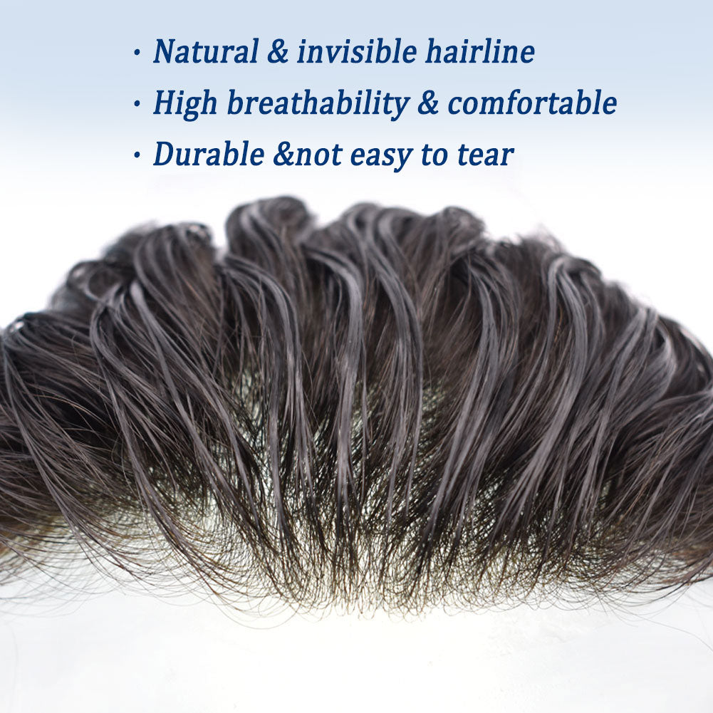 SINGA HAIR Toupee for Men 0.08mm Thickness Natural&Durable Knotted Thin Skin PU Human Hair System For Men V-Looped Knots Mens Hairpieces Natural Hairline Toupee for Men