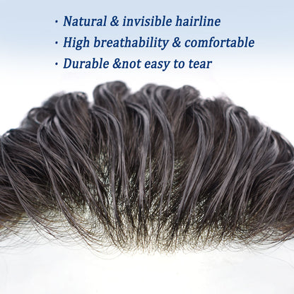 SINGA HAIR Toupee for Men 0.08mm Thickness Natural&Durable Knotted Thin Skin PU Human Hair System For Men V-Looped Knots Mens Hairpieces Natural Hairline Toupee for Men