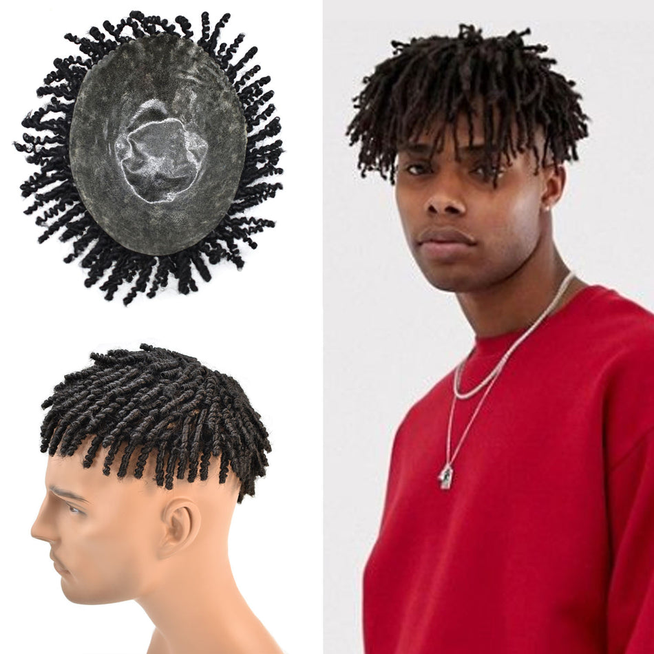 SINGA HAIR Afro Toupee for Black Men Poly Hair Units for African American Men Hair System Afro Brazilian Hair Replacement System